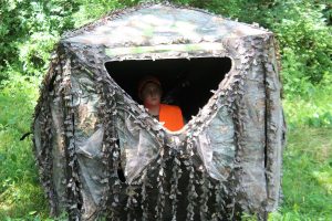 Even when the blind’s occupants are wearing a hunter orange hat and vest, the safety color is hidden from hunters on the outside.