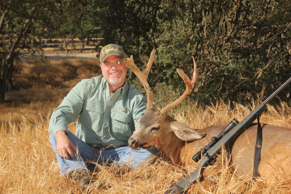 Weatherby’s Mike Schwiebert with a dandy early season Columbia blacktail buck still in velvet taken along the central California coast in San Luis Obispo County.