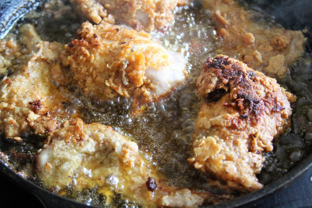 A well-seasoned cast-iron pan is perfect for frying rabbit.