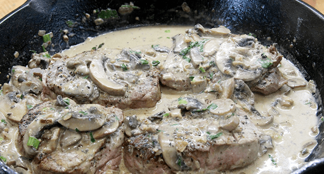 Elk Steak with skillet Mushrooms
