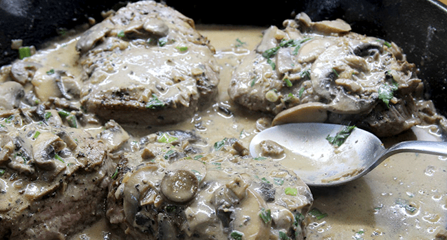 Elk Steak with skillet Mushrooms